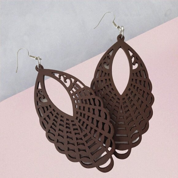 Bohemian Wooden Drop Lightweight Dangle Earrings - Picture 1 of 5